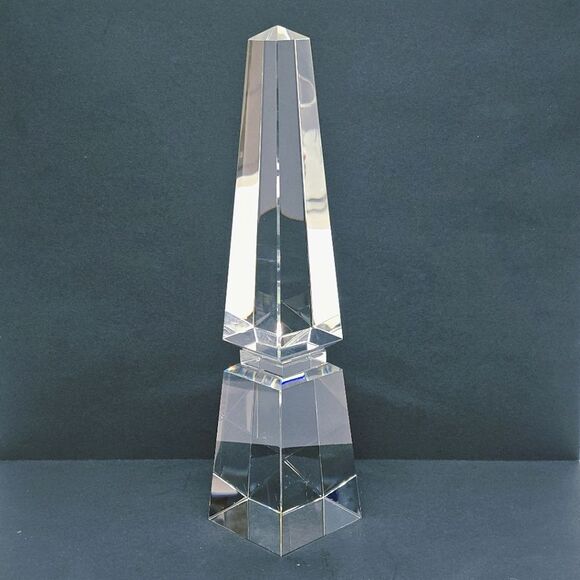 Crystal Obelisk Clear Minimalist Art Glass Figurine Paperweight 10" - Picture 2 of 8